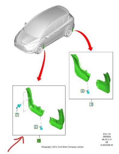 ПЕРЕДНИЕ БРЫЗГОВИКИ FORD B-MAX 2012-2017