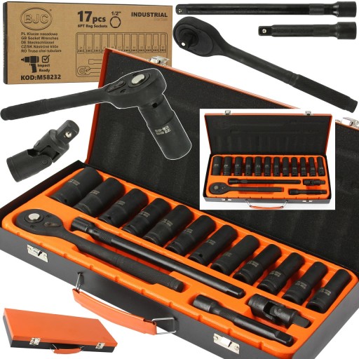 НАБОР ТОРЦЕВЫХ 6-УГЛОВЫХ КЛЮЧЕЙ С ТРЕЩОТКОЙ 1/2, 17 ЭЛЕМЕНТОВ