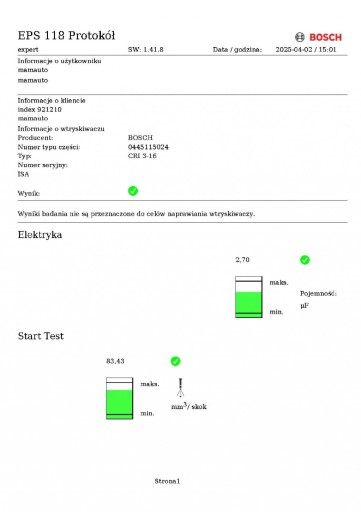 nozzle injector test 059130277S AUDI A6 C6 3.0 TDI 225 KM 04-08