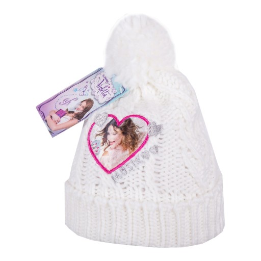 Disney Violetta dievčenská zimná čiapka biela s brmbolcom 52 cm