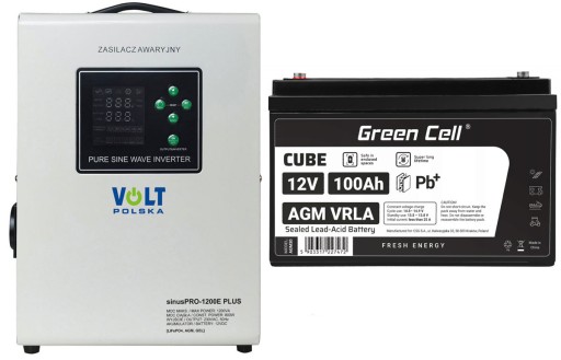 Джерело живлення ups volt poland 3spm12012m 1200 va 800 w + green cell battery 12 v 100 ah