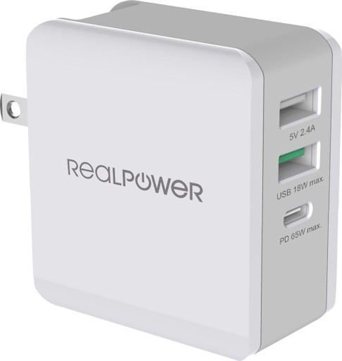 Зарядний пристрій Realpower DeskCharge65 2x USBA 1x USBC 2.4 A (306837)
