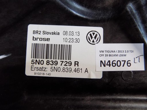 VW TIGUAN and mechanism windows left rear part 5N0839729R