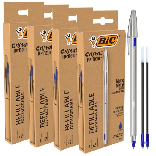 Pen Cristal Re'new Metal Blue 1 + 2ks BIC