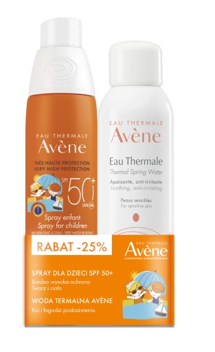 Дитячий спрей Avene SPF 50+ 200 мл + термальна вода 150 мл