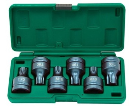 Набор ударных битов TORX и SPLINE с колпачком 3/4