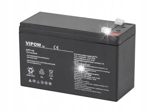 Гелевый аккумулятор agm vipow 12 в 7 ач