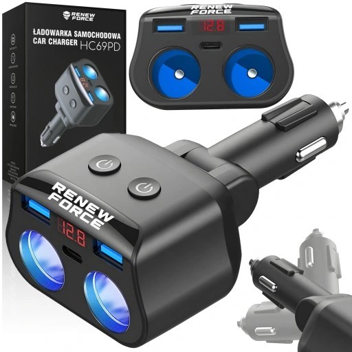 РАЗДЕЛИТЕЛЬ ПРИКУРИВАТЕЛЯ 12-24В 3xUSB QC PD