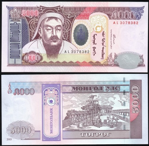 $ Mongolsko 5000 TUGRIK P-68b UNC 2003