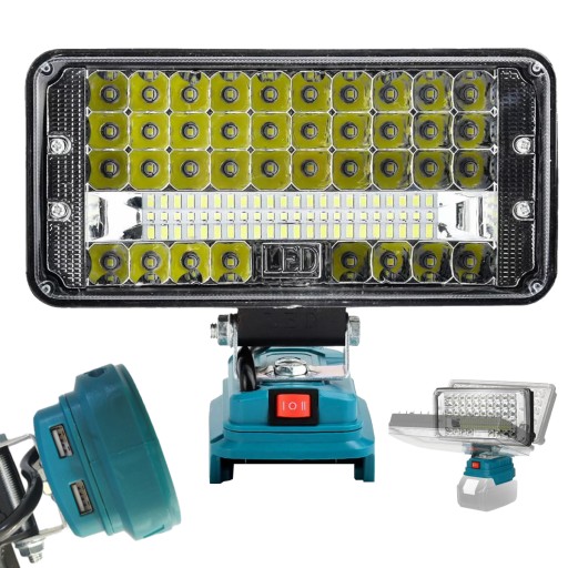 ЛАМПА ДЛЯ MAKITA 18V ГАЛОГЕННА РОБОЧА LED АКУМУЛЯТОР + 2 USB 60LED 90W