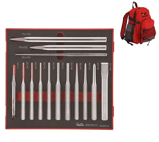 TENGTOOLS TEDPC14 НАБІР ПУЙРОНОКІВ ТА ФРЕЗІВ 14 ШТ. 238340103 + РЮКЗАК