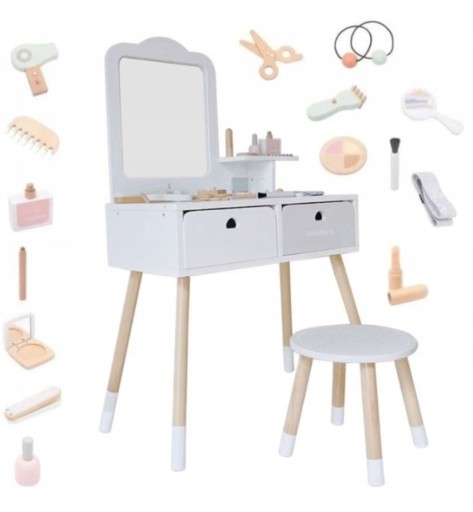 ВЕЛИКИЙ ДЕРЕВ'ЯНИЙ ТУАМЕТНИЙ СТОЛ З ДЗЕРКАЛОМ ДЛЯ ДІВЧИНКИ