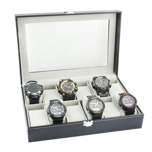 Szkatułka pudełko na 12 zegarków szare wnętrze organizer etui na prezent