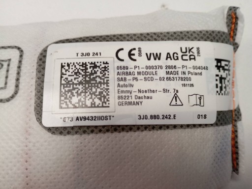 airbag luft seitlich sitz VOLKSWAGEN PASSAT B9 3J0880242E