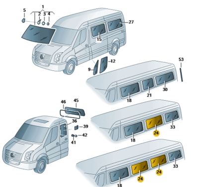2E1845358D - * БІЧНЕ СКЛО VOKSWAGEN CRAFTER ОРИГІНАЛ OE
