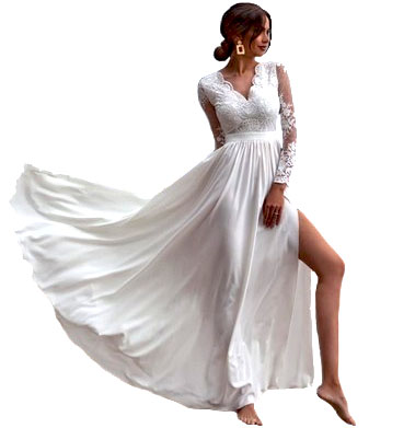 Svadobné šaty civilné šaty ecru čipka dlhý rukáv flitre 36 S