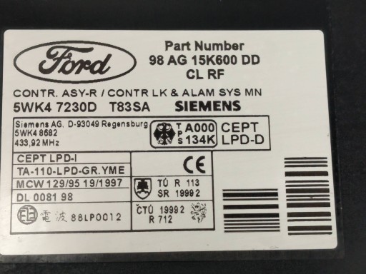 Module 98AG15K600DD FORD FOCUS MK1