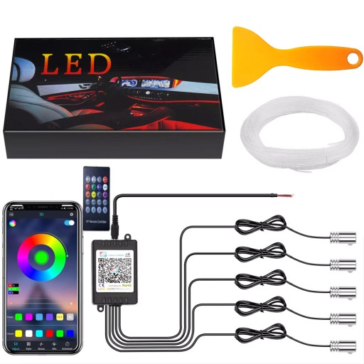 Оптичне волокно LED RGB ambient El wire дистанційне керування app auto