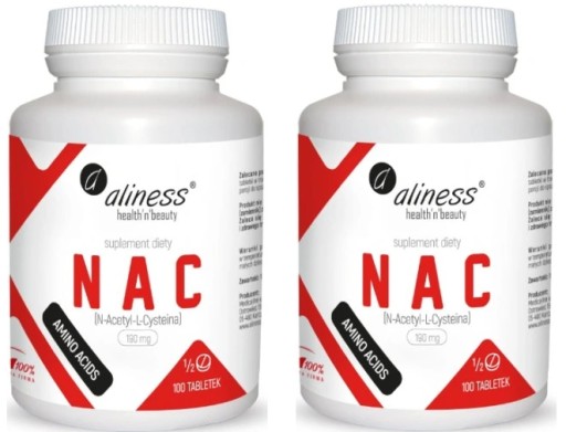 2× Aliness NAC L-Cysteine \u200b\u200b\u200b\u200b190 мг N-Acetylcysteine \u200b\u200b\u200b\u200b100 таблеток