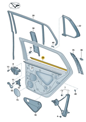 5G9839477A 5AP - УЩІЛЬНЮВАЧ ДВЕРЕЙ ЛІВИЙ ЗАДНІЙ VW GOLF VII
