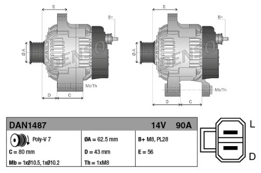 DAN1487 - Генератор d-max 06- .. denso