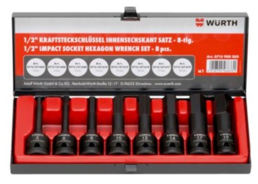 НАБІР УДАРНИХ ГНІЗДІВ 1/2 ДЮЙМА ЛЕЗА ШЕСТИГРАННИХ 8 ШТ Wurth