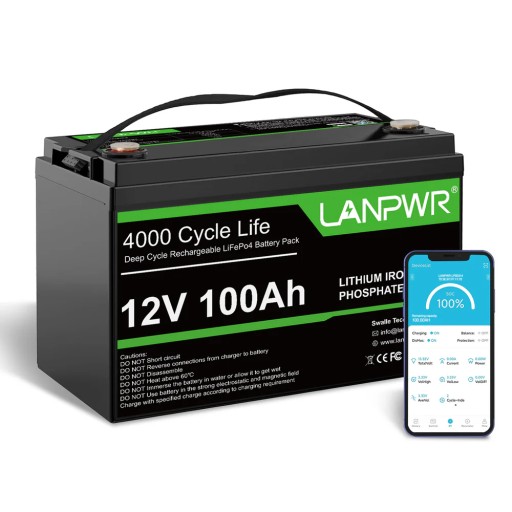 Lanpwr аккумулятор 12 в 100 ач lifepo4 1280wh 100a bms bluetooth