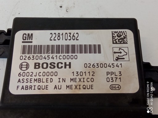 OPEL ASTRA J module CZUJNIKOW PDC 22810362
