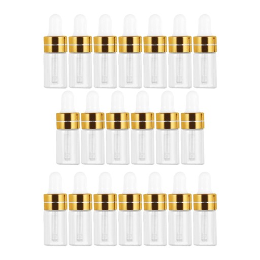 20x prázdna sklenená fľaštička s kvapkadlom, zlatá 2ml