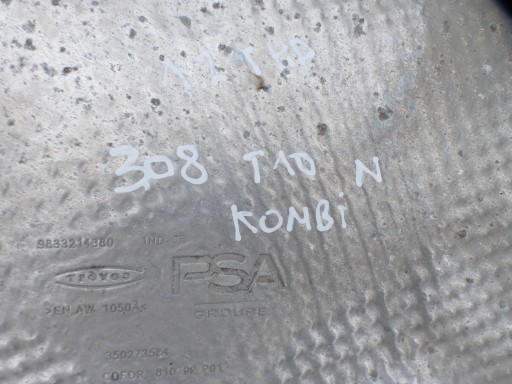 Couverture tablier moteur TERMICZNA PEUGEOT 308 T10 SW KOMBI 9833214380