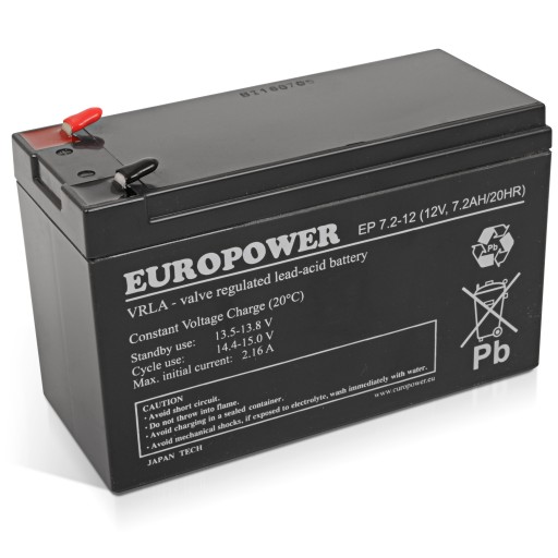 2 аккумулятора europower ep серии 12 в, 7,2 ач