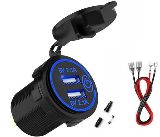 Зарядное устройство адаптер питания 2x USB 4.2 A QC3.0 + кнопка