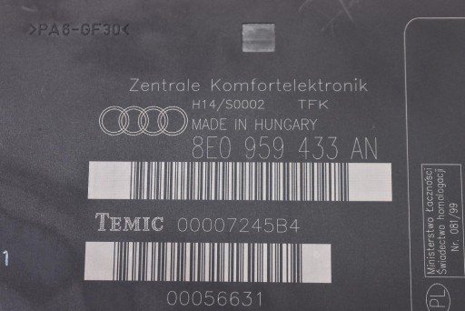 Unité commande confort 8E0959433AN AUDI A4 B6 2.0 20V 130 KM 00-05