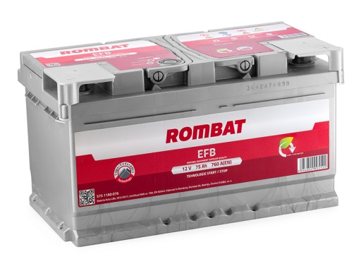 FB475 - Акумулятор ROMBAT EfB start / stop 12V 75Ah 760A