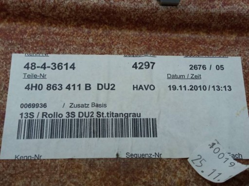plato rear 4H0863411B Audi A8 III (2010- ) D4