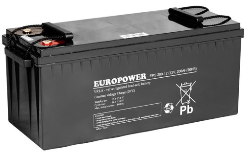 Акумуляторна батарея agm vrla europower необслуговувана eps 12 v 200 ah eps200