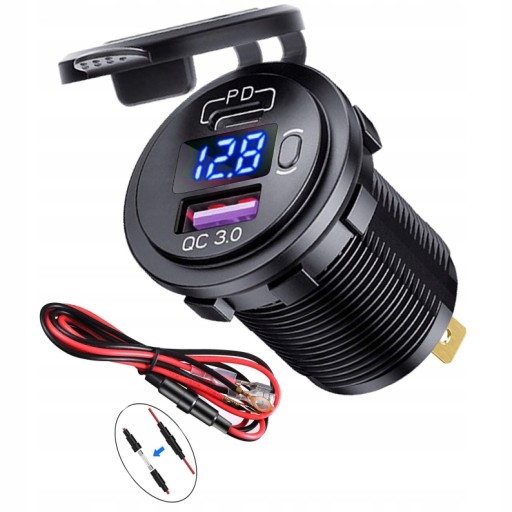 ЗАРЯДНОЕ УСТРОЙСТВО ДЛЯ МОТОЦИКЛА ВОЛЬТМЕТР QC PD 3.0