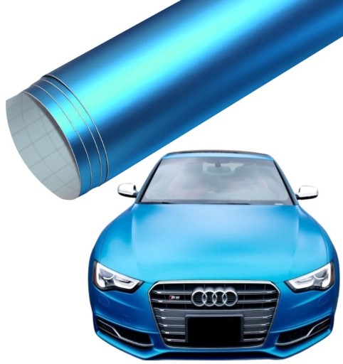 СИНЯЯ АТЛАСНАЯ ФОЛЬГА 20 м ЖЕМЧУЖНЫЙ ХРОМ МАТОВЫЙ АВТОМОБИЛЬНЫЙ СИНИЙ ШПОН