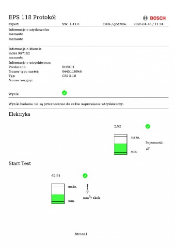nozzle injector test 31303238 0445141124-00 VOLVO V40 2 II 2.0 D3 150 KM