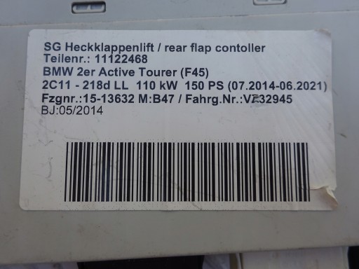 BMW 2 F45 modul elektrisch heckklappe heck