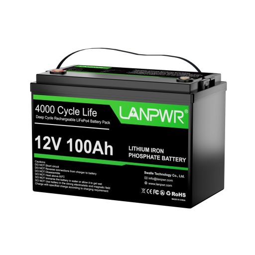 Lanpwr аккумулятор 12 в 100 ач lifepo4 1280 втч глубокие циклы 100 а bms