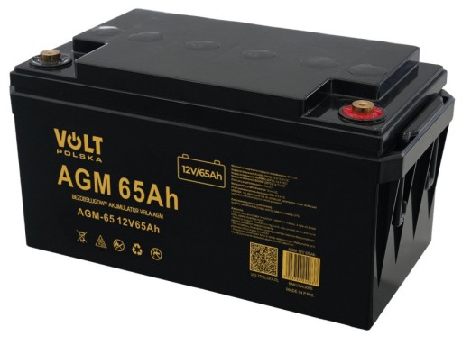 Аккумулятор volt polska vrla agm 12 в 65 ач для установок ups fv скутеров