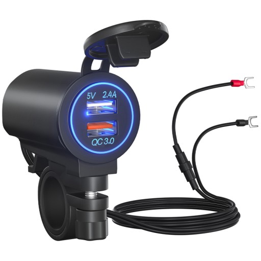ЗАРЯДНОЕ УСТРОЙСТВО ДЛЯ МОТОЦИКЛА USB 2.4A КНОПКА USB QC3.0