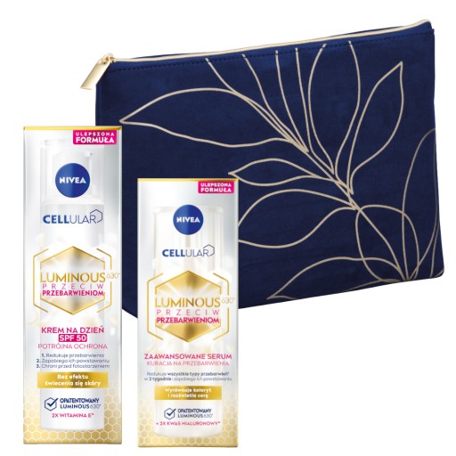 NIVEA CELLULAR LUMINOUS Sada Krém na pigmentové škvrny + Sérum + Kozmetická taštička