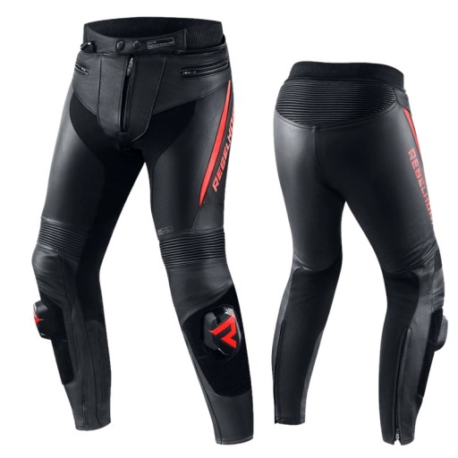 Skórzane Spodnie Motocyklowe REBELHORN FIGHTER BLACK/FLO RED GRATISY