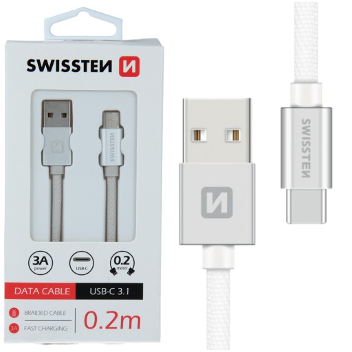 SWISSTEN Kabel przewód do ładowania USB-C 0,2m 3A