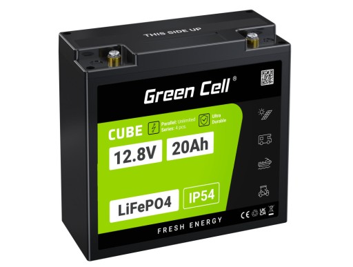 Перезаряджається літієва батарея green cell cube lifepo4 12.8v 12v 20ah bms 3kg