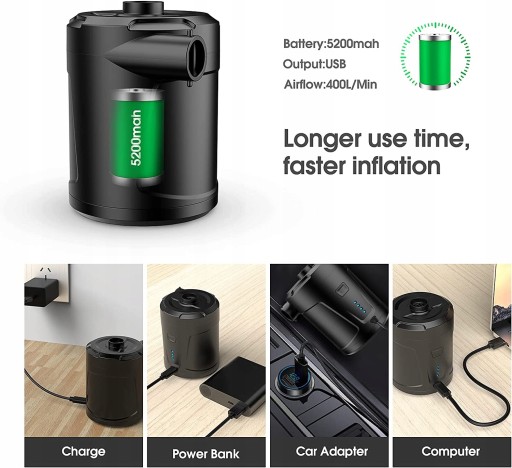 Електричний повітряний насос, акумулятор 5200 мАг