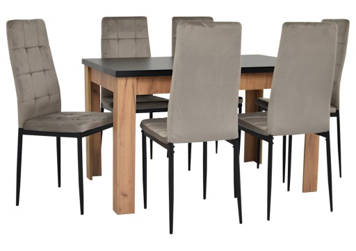 Stół rozkładany i 6 krzeseł tapicerowanych WELUR