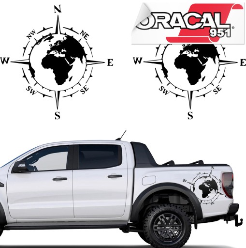 2x наклейка карта світу Роза Вітрів компас 44x44